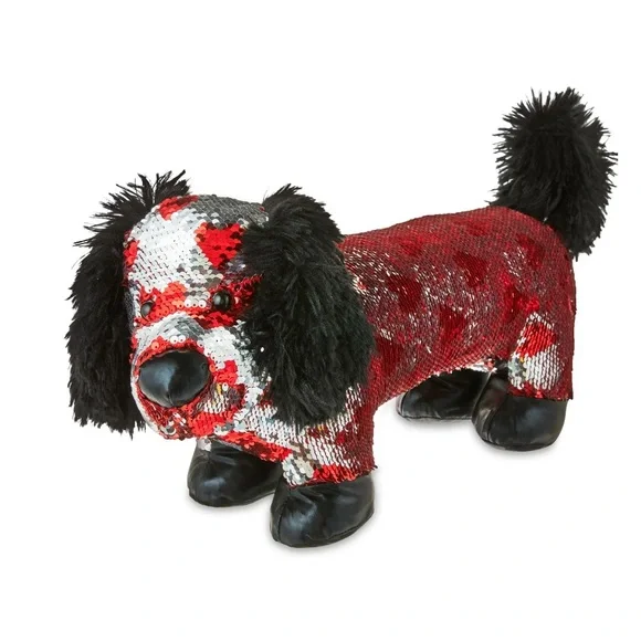Red & Black color Changing Sequined Hearts Dachshund Dog Pet Plush Toy - Picture 3 of 6